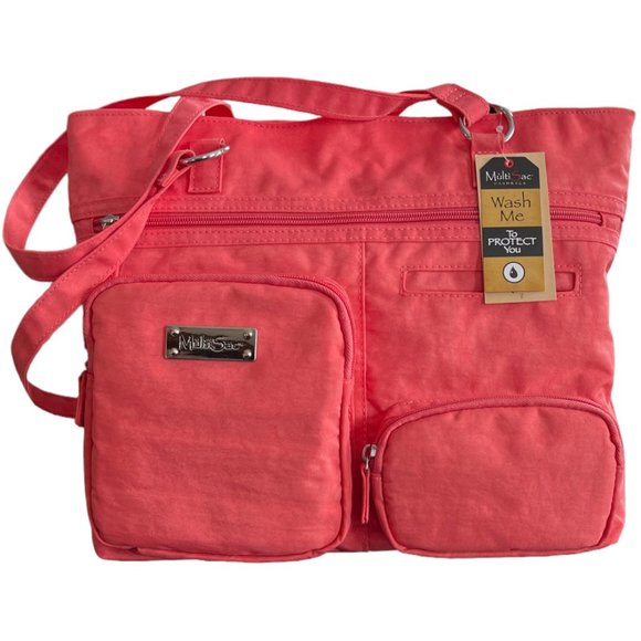 MultiSac Handbags - MultiSac Quincy Beautiful Coral Color Multi Pocket Shoulder Bag